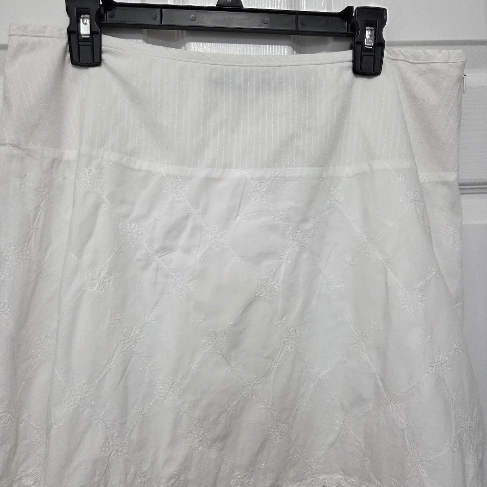 Vintage Requirements White Embroidered Eyelet Cotton Midi Skirt Size 14 Boho
